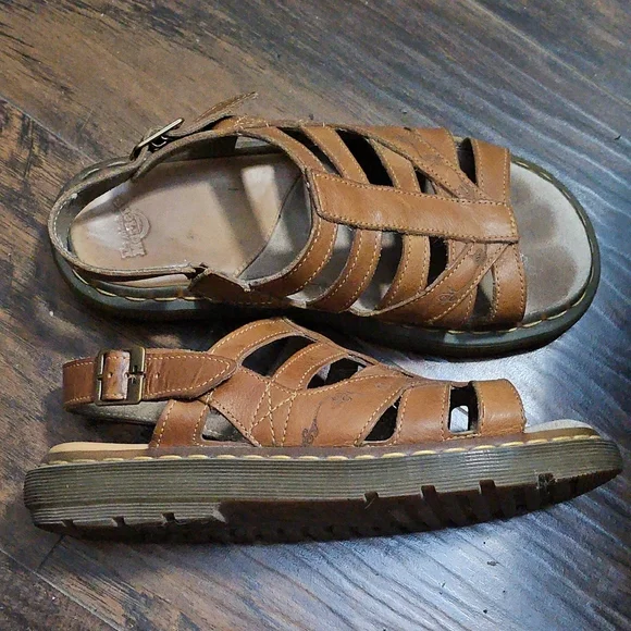 **Vintage** Dr. Martens Brown Leather Floral Design Sandals - Picture 2 of 6
